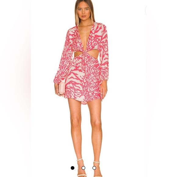 RESA Jojo Cutout Sexy Dress Tan Zebra Animal Print Mini Revolve Sz L Retail 168$ - Picture 1 of 10